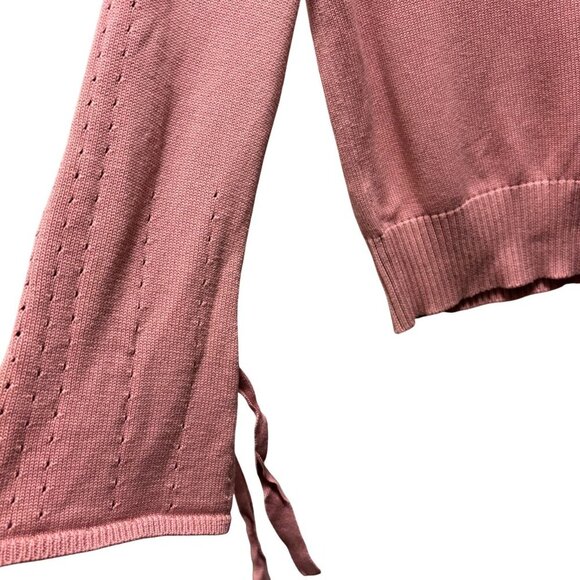 Sundance Womens Pink Raglan Knit Sweater Bell Sleeve  With Tie Detail Size S - Picture 7 of 9
